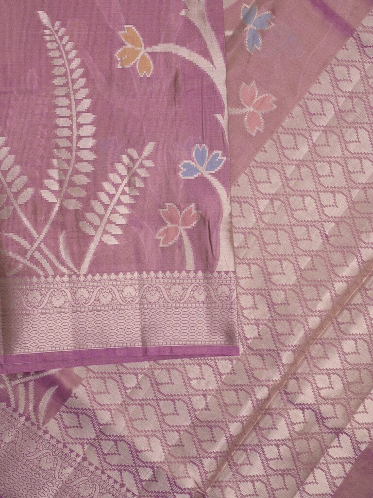 Organza tissue fancy saree allover zari weaves & zari border with self pallu and plain tissue blouse
