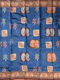 Maheshwari fancy saree royal blue color allover prints & printed zari border with printed pallu and contrast blouse