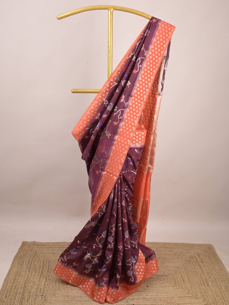 Green mango fancy saree for women | violet | zari border | contrast blouse | party wear