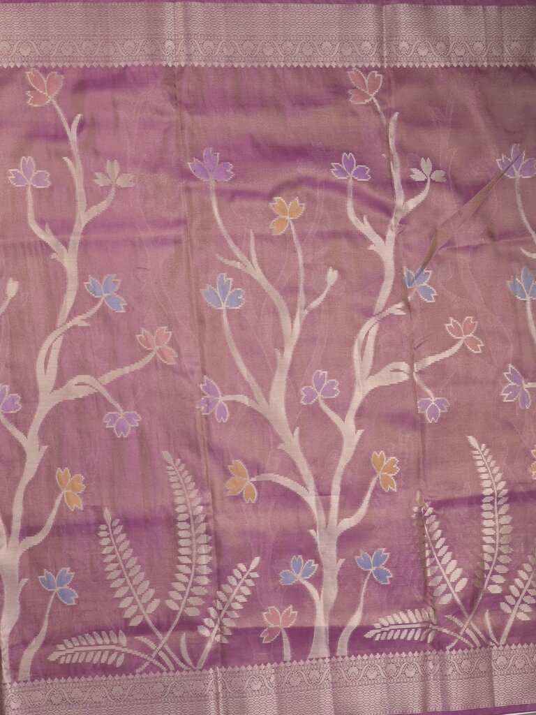 Organza tissue fancy saree allover zari weaves & zari border with self pallu and plain tissue blouse