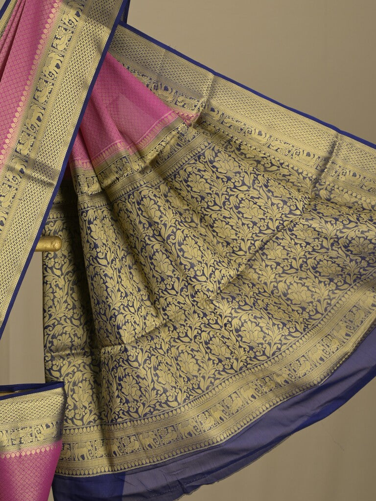 Georgette fancy saree purple color allover weaves & zari border with rich pallu and plain blouse