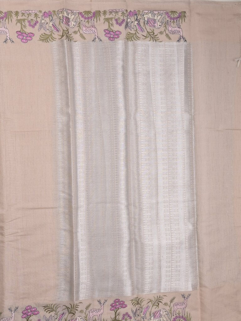 Chanderi fancy saree allover motifs with zari border with attached matching blouse
