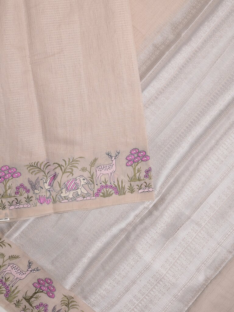 Chanderi fancy saree allover motifs with zari border with attached matching blouse