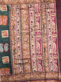 Maheshwari fancy saree dark green color allover prints & printed zari border with printed pallu and contrast blouse