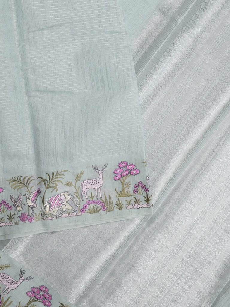Chanderi fancy saree allover motifs with zari border with attached matching blouse