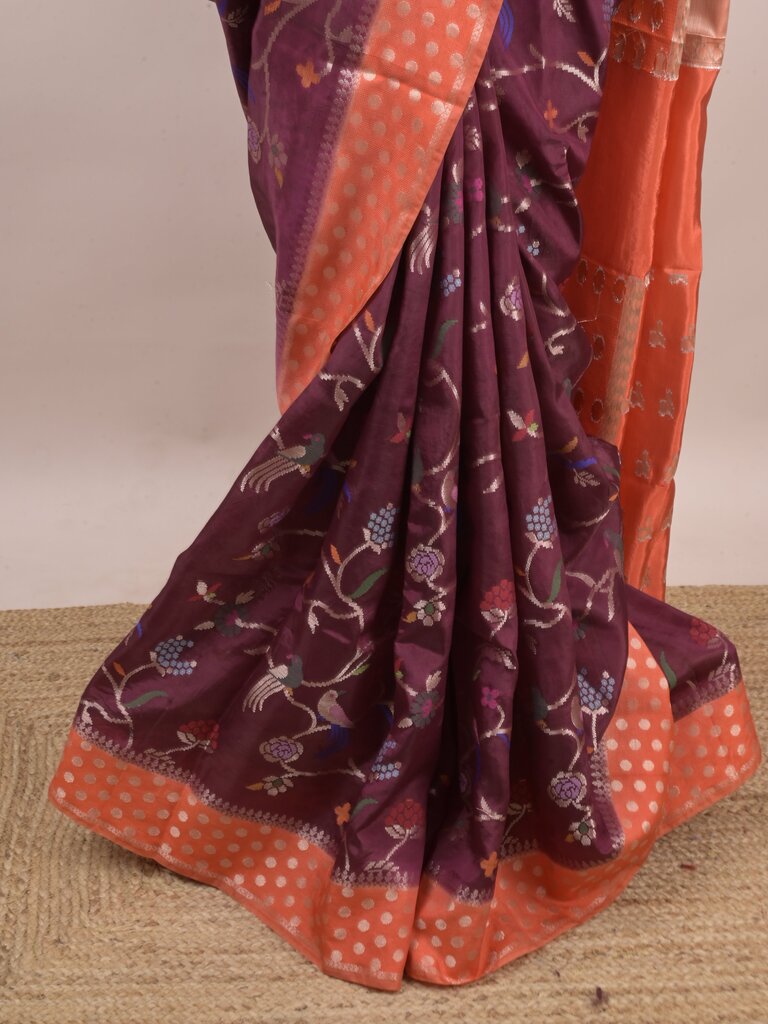 Green mango fancy saree for women | violet | zari border | contrast blouse | party wear