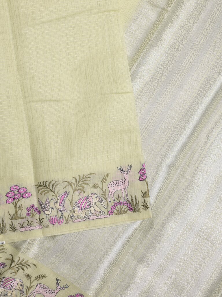 Chanderi fancy saree allover motifs with zari border with attached matching blouse