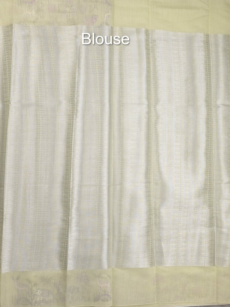 Chanderi fancy saree allover motifs with zari border with attached matching blouse