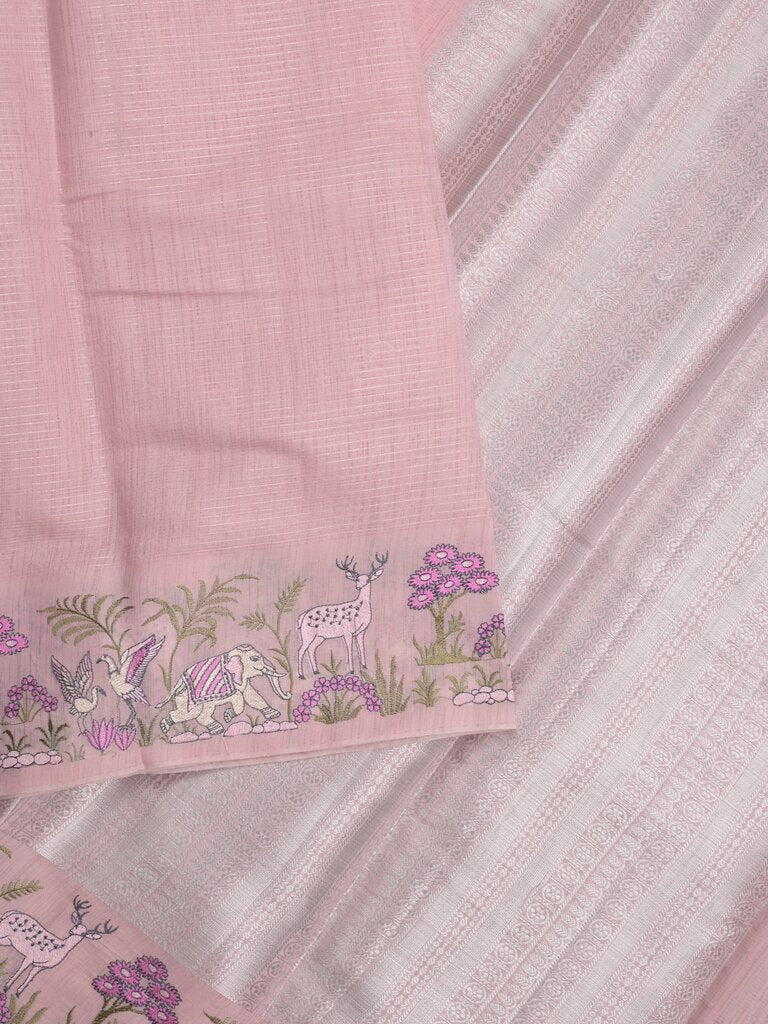 Chanderi fancy saree allover motifs with zari border with attached matching blouse