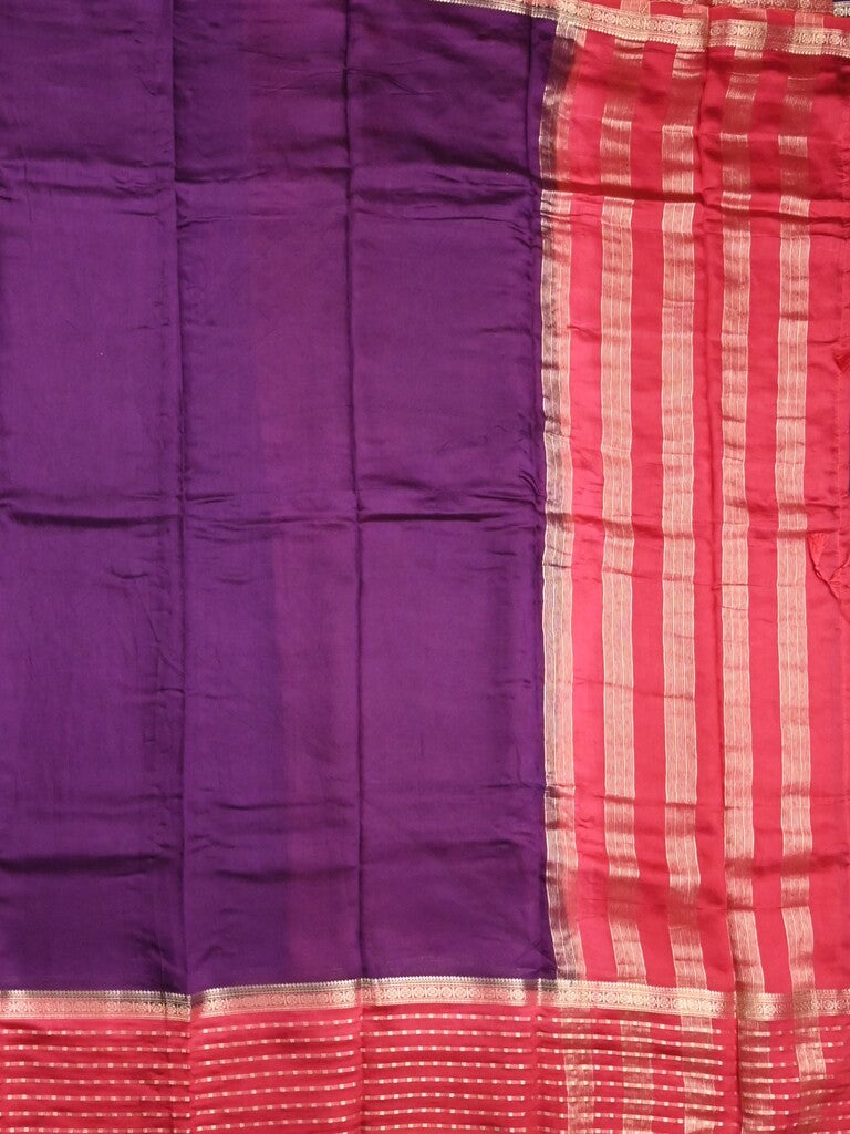Maheshwari fancy saree violet color allover plain & zari border with zari pallu and contrast plain blouse