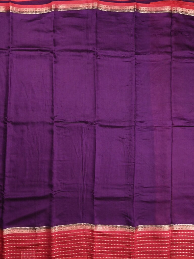 Maheshwari fancy saree violet color allover plain & zari border with zari pallu and contrast plain blouse