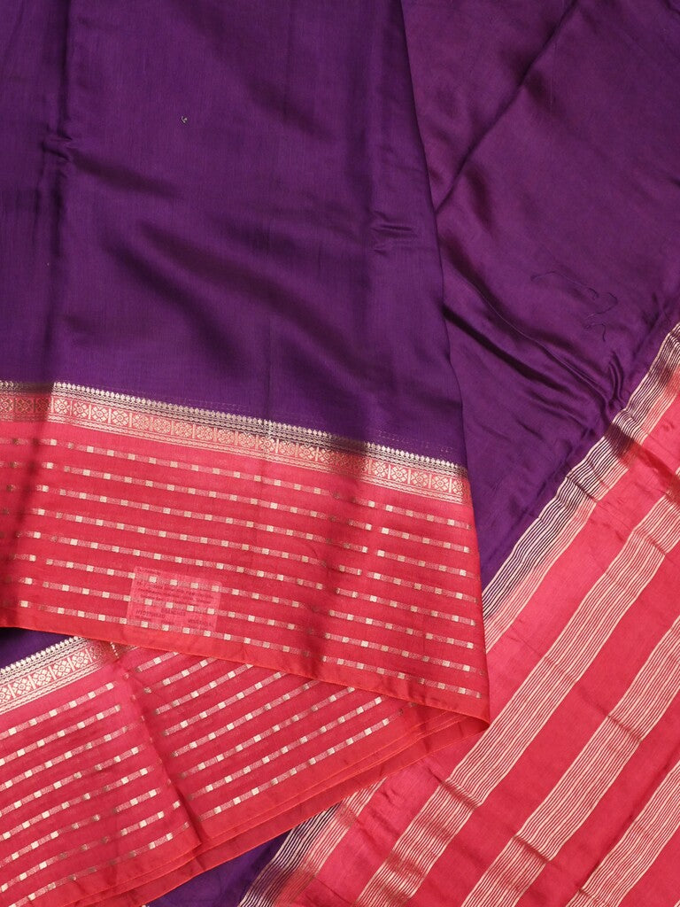 Maheshwari fancy saree violet color allover plain & zari border with zari pallu and contrast plain blouse