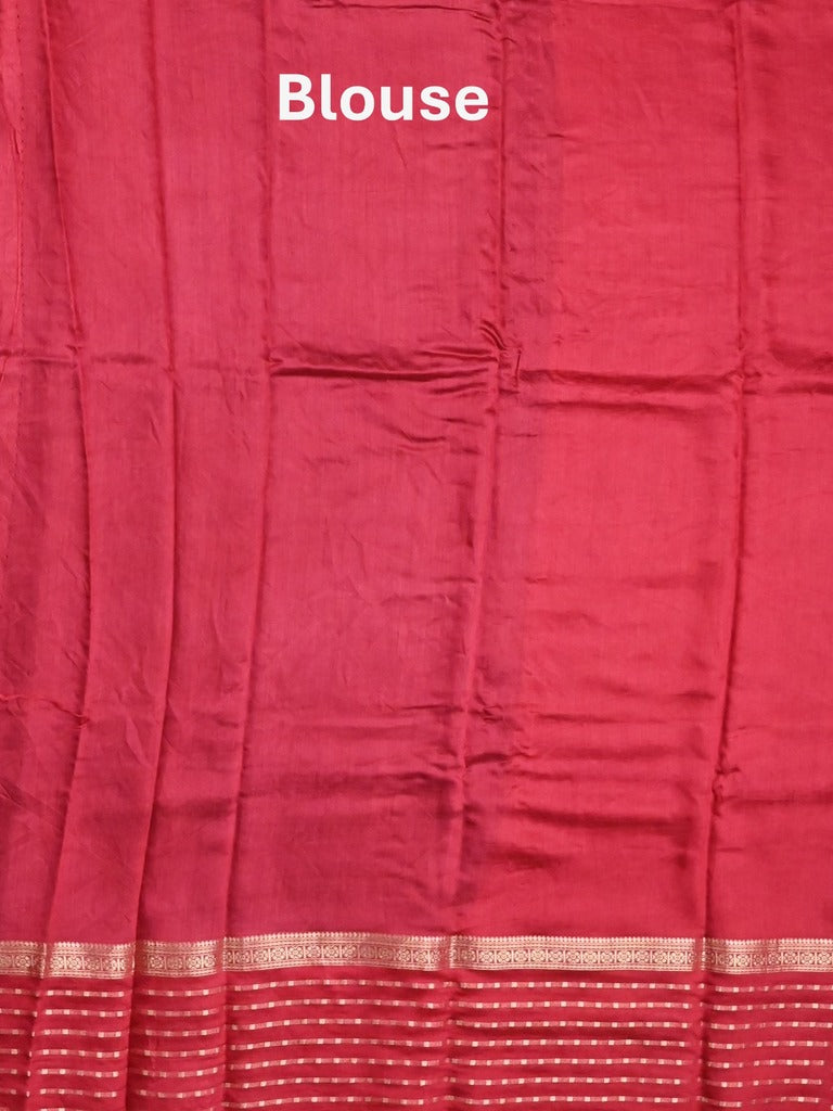 Maheshwari fancy saree violet color allover plain & zari border with zari pallu and contrast plain blouse