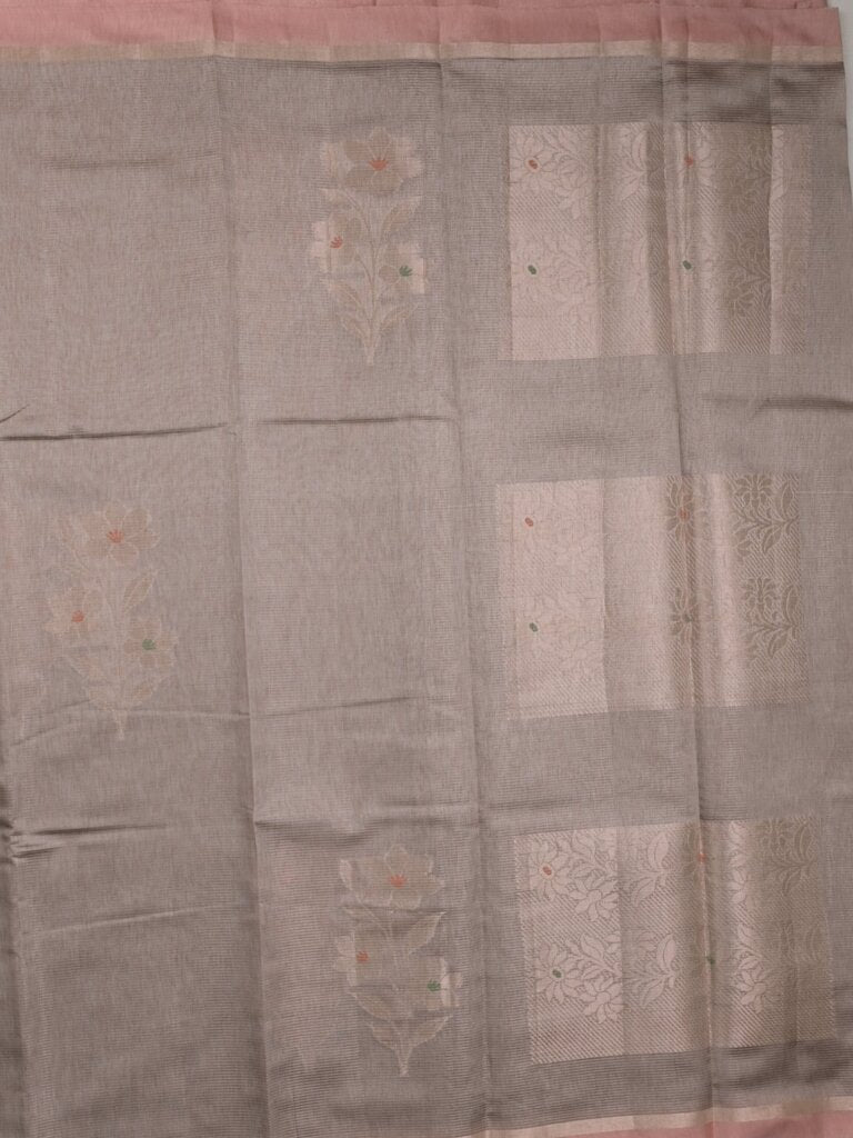 Chanderi fancy saree allover motifs with zari border with attached matching blouse