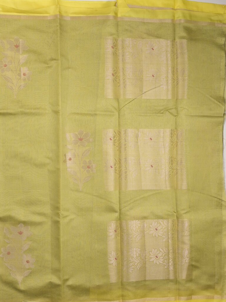 Chanderi fancy saree allover motifs with zari border with attached matching blouse