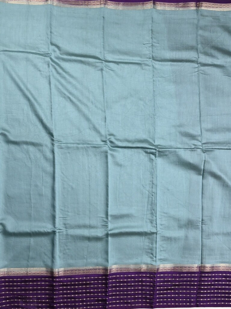 Maheshwari fancy saree sky blue color allover plain & zari border with zari pallu and contrast plain blouse