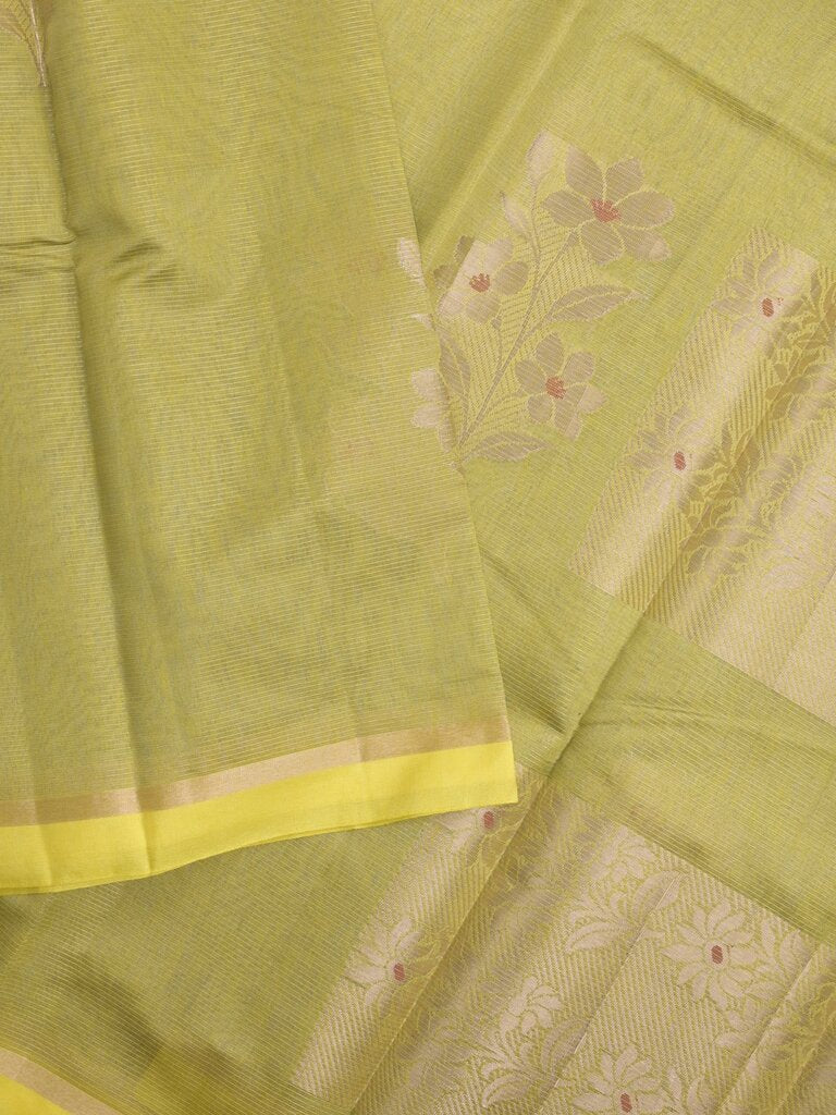 Chanderi fancy saree allover motifs with zari border with attached matching blouse