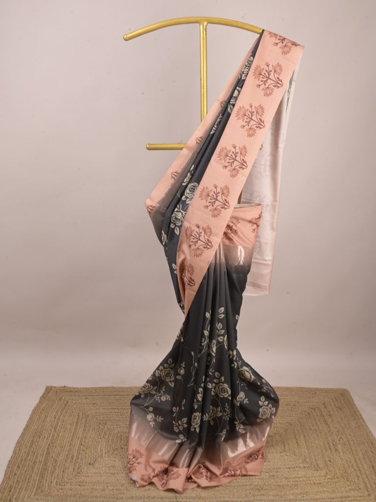 Tussar fancy saree for women | black | floral border | party wear