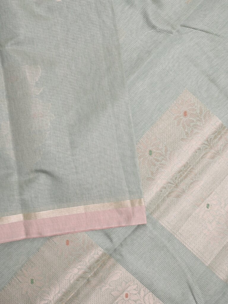 Chanderi fancy saree allover motifs with zari border with attached matching blouse