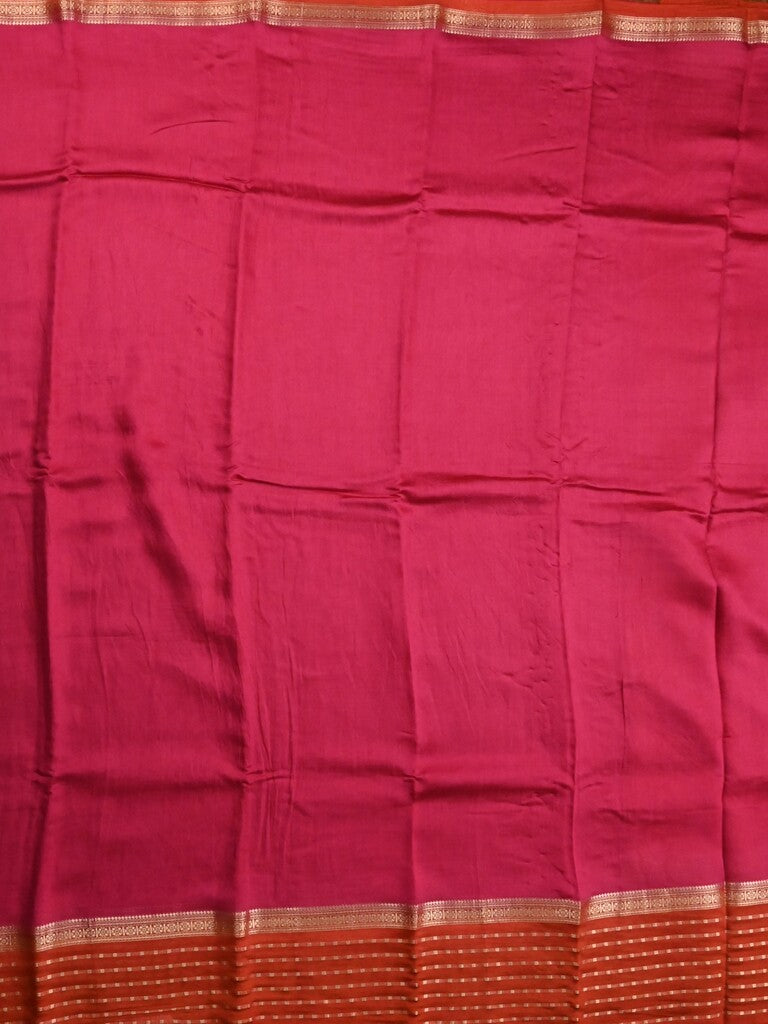 Maheshwari fancy saree dark pink color allover plain & zari border with zari pallu and contrast plain blouse