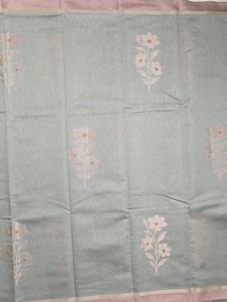 Chanderi fancy saree allover motifs with zari border with attached matching blouse