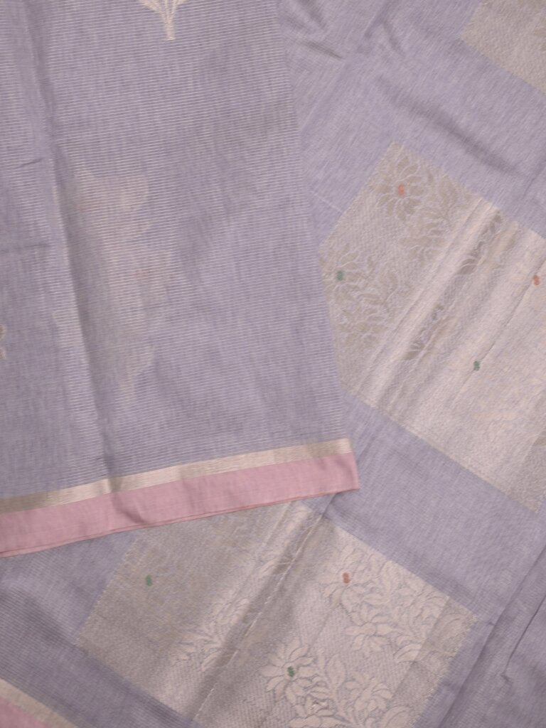 Chanderi fancy saree allover motifs with zari border with attached matching blouse
