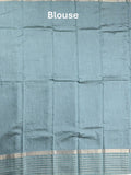 Maheshwari fancy saree dark blue color allover plain & zari border with zari pallu and contrast plain blouse