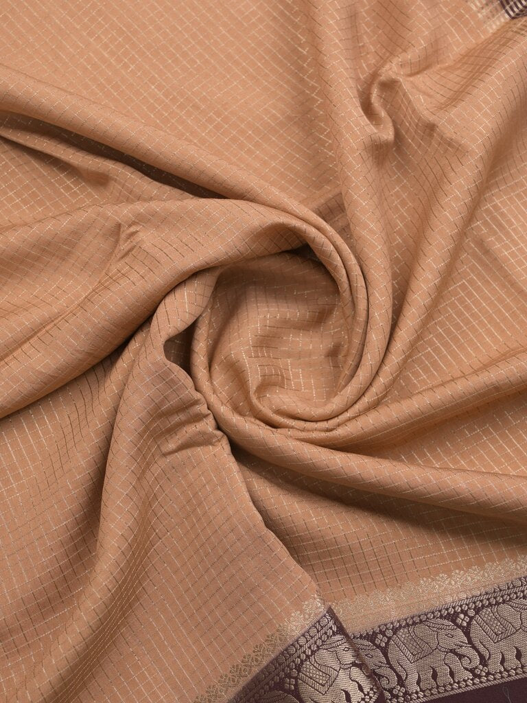Dupion fancy saree allover checks & contrast border with zari pallu and plain blouse