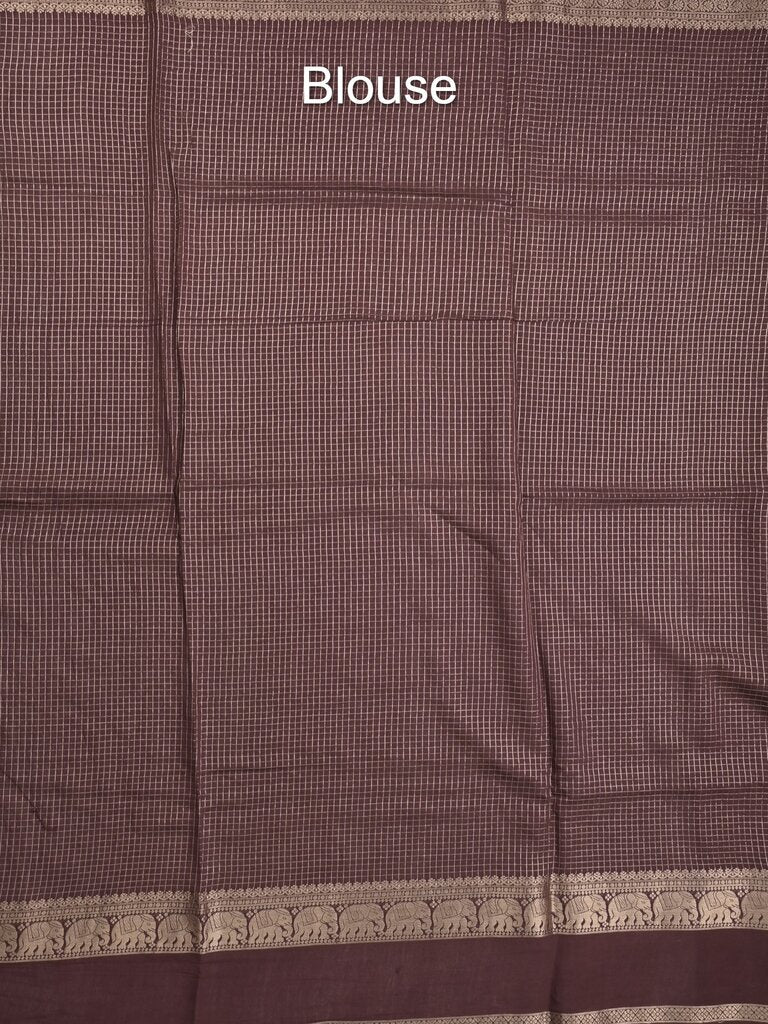 Dupion fancy saree allover checks & contrast border with zari pallu and plain blouse