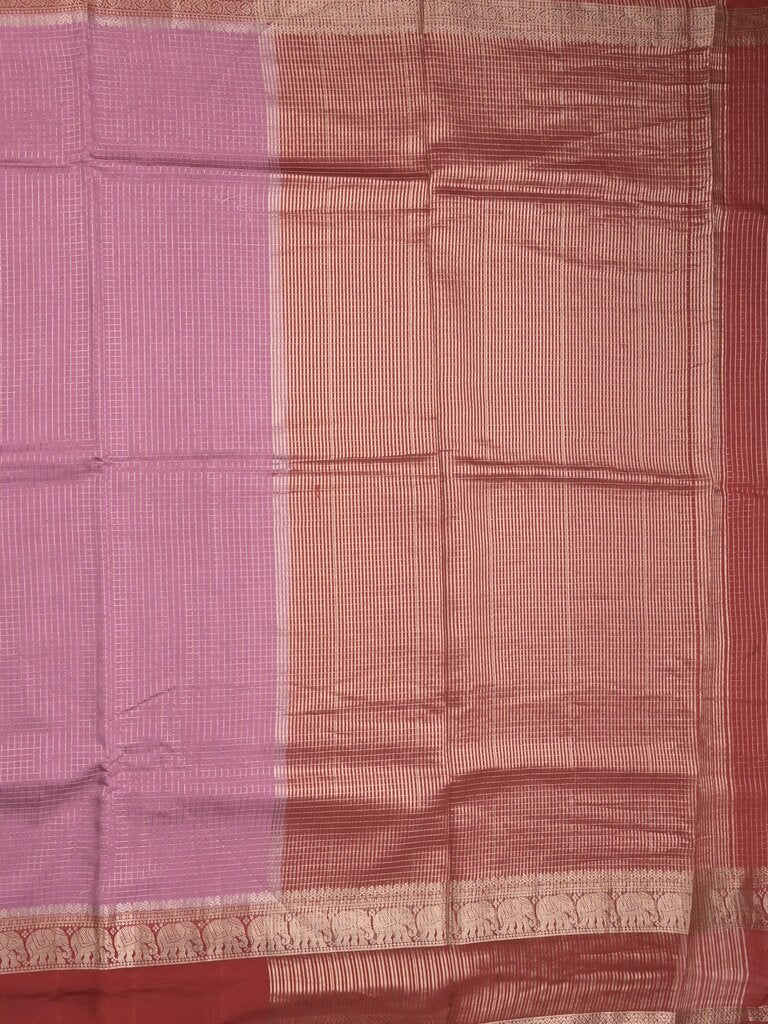 Dupion fancy saree allover checks & contrast border with zari pallu and plain blouse