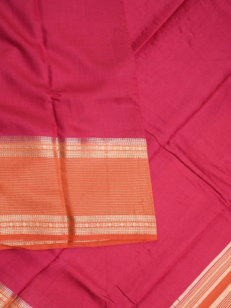 Maheshwari fancy saree cherry pink color allover plain & zari border with zari pallu and contrast plain blouse