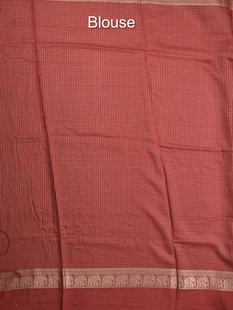 Dupion fancy saree allover checks & contrast border with zari pallu and plain blouse