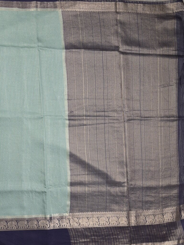 Dupion fancy saree allover checks & contrast border with zari pallu and plain blouse