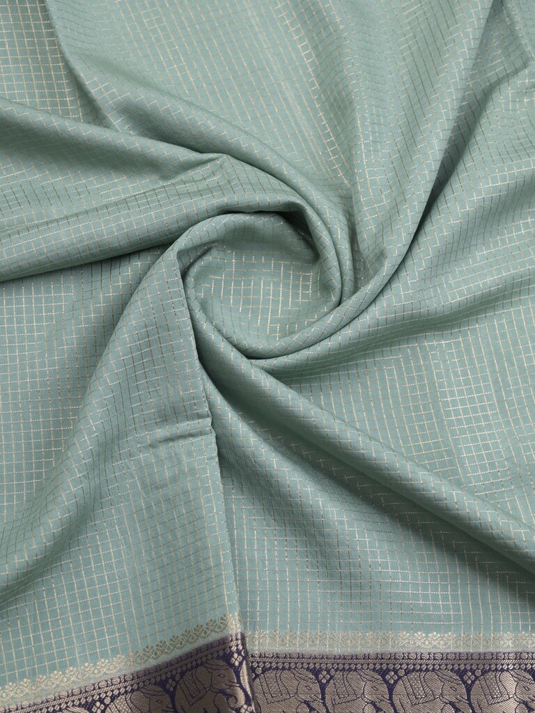 Dupion fancy saree allover checks & contrast border with zari pallu and plain blouse