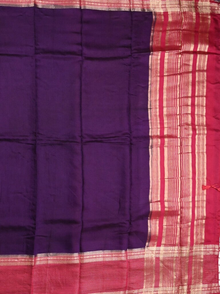 Maheshwari fancy saree violet color allover plain & zari border with zari pallu and contrast plain blouse