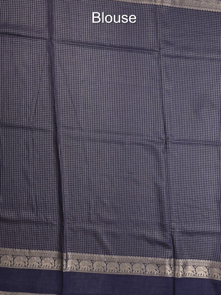Dupion fancy saree allover checks & contrast border with zari pallu and plain blouse