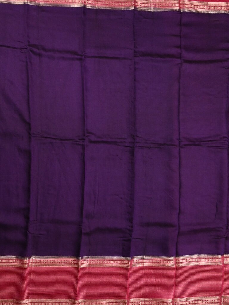 Maheshwari fancy saree violet color allover plain & zari border with zari pallu and contrast plain blouse