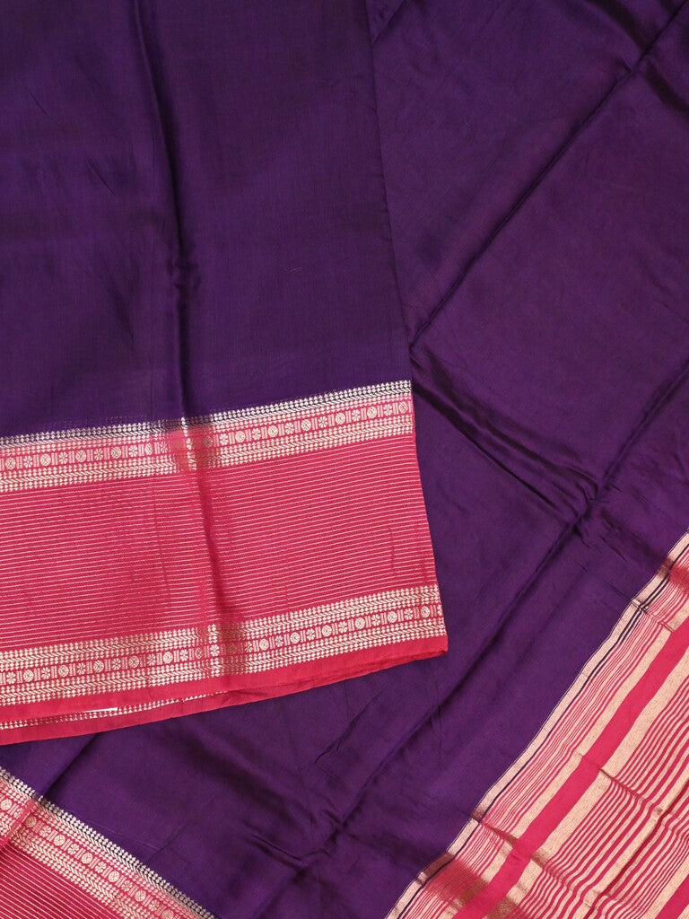 Maheshwari fancy saree violet color allover plain & zari border with zari pallu and contrast plain blouse