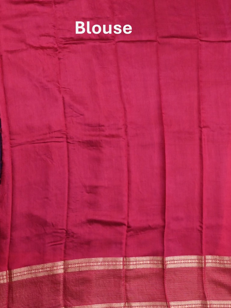 Maheshwari fancy saree violet color allover plain & zari border with zari pallu and contrast plain blouse