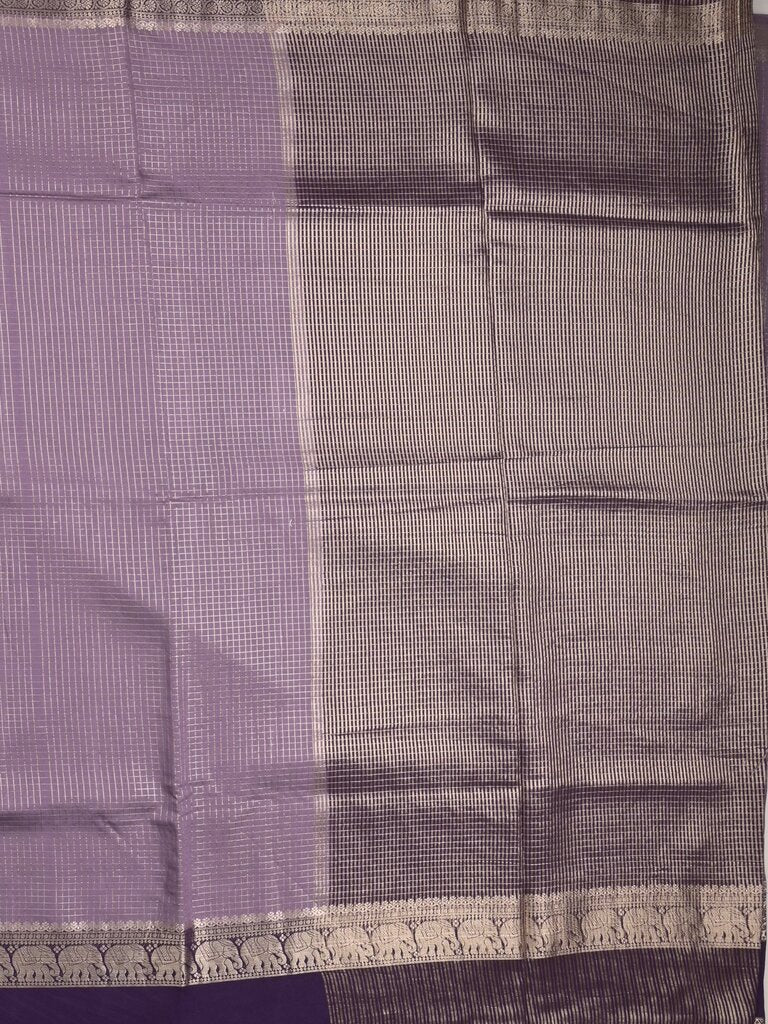 Dupion fancy saree allover checks & contrast border with zari pallu and plain blouse