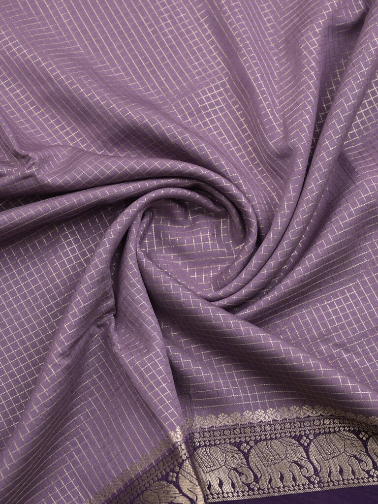 Dupion fancy saree allover checks & contrast border with zari pallu and plain blouse