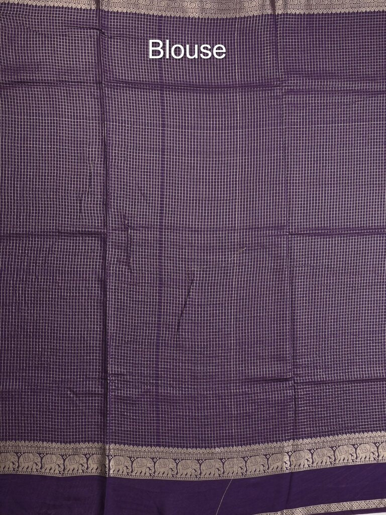 Dupion fancy saree allover checks & contrast border with zari pallu and plain blouse