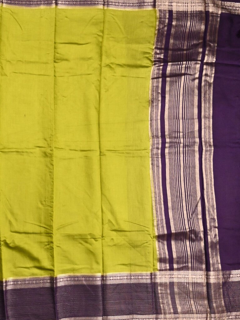Maheshwari fancy saree lemon yellow color allover plain & zari border with zari pallu and contrast plain blouse