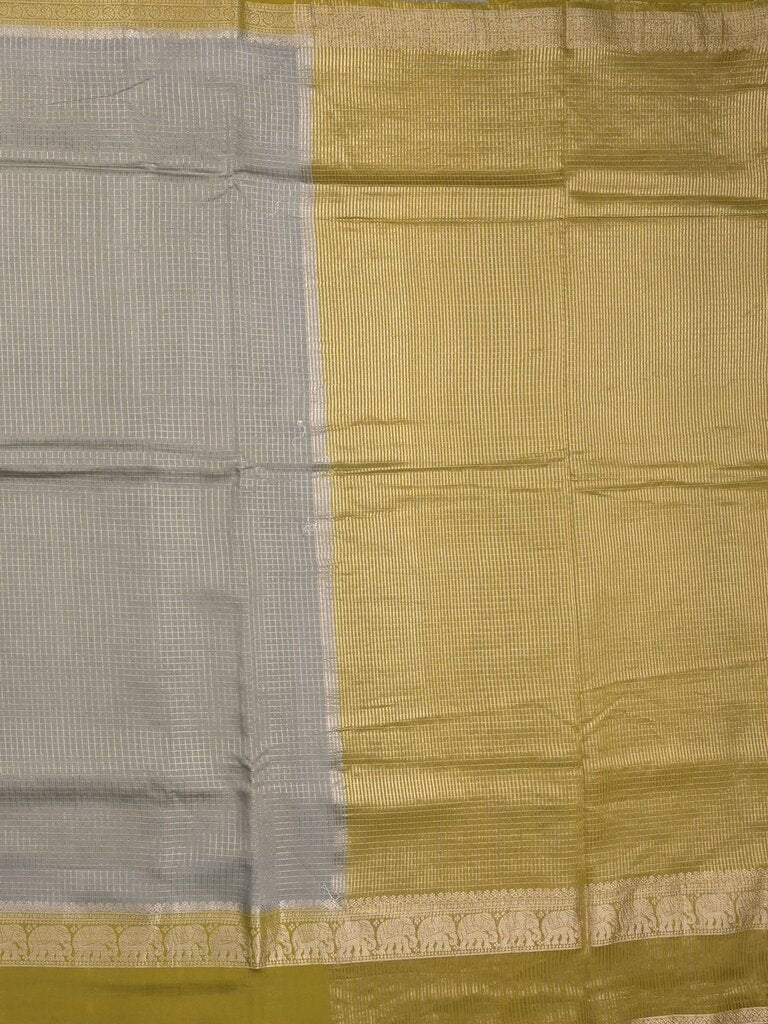 Dupion fancy saree allover checks & contrast border with zari pallu and plain blouse