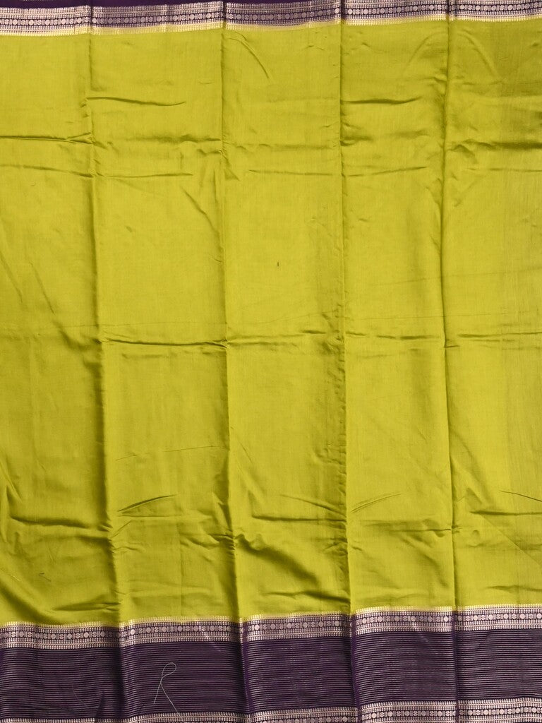 Maheshwari fancy saree lemon yellow color allover plain & zari border with zari pallu and contrast plain blouse