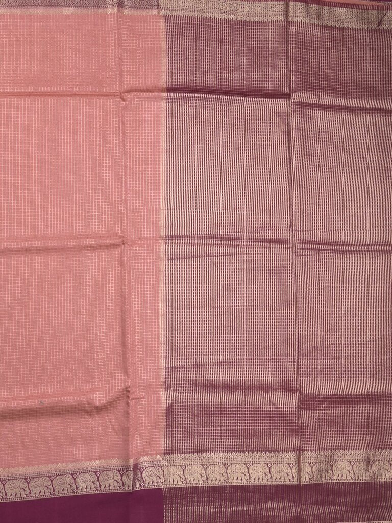 Dupion fancy saree allover checks & contrast border with zari pallu and plain blouse