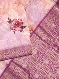 Dola silk fancy saree pastel purple color allover prints & zari border with rich pallu and contrast plain blouse