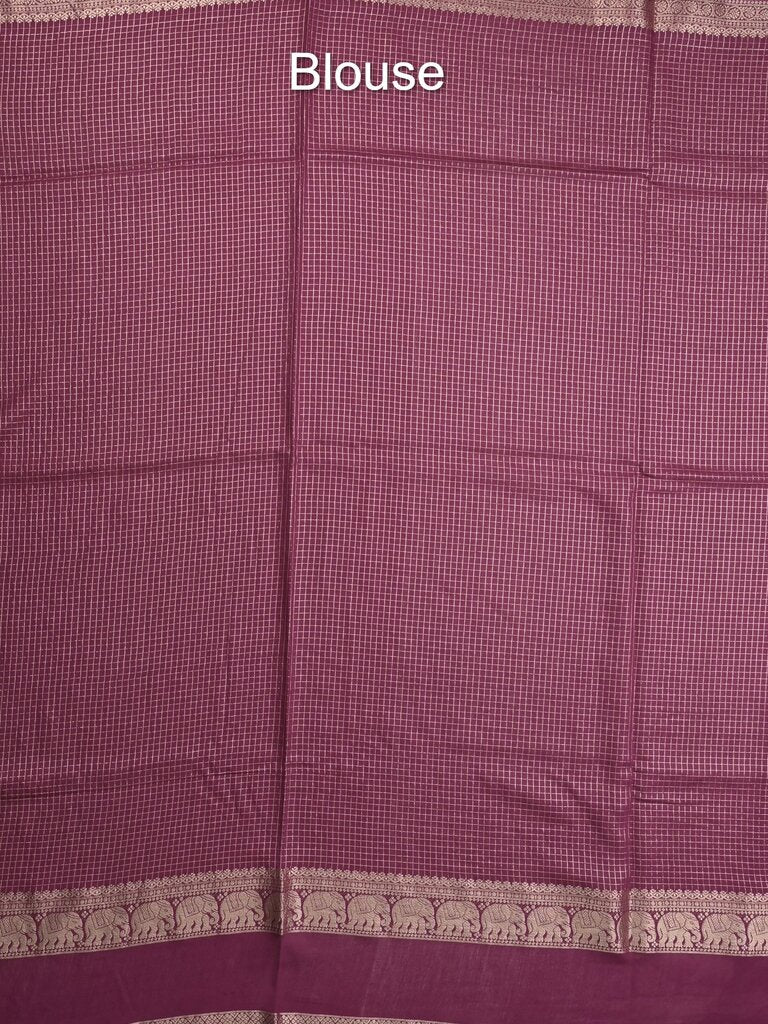 Dupion fancy saree allover checks & contrast border with zari pallu and plain blouse