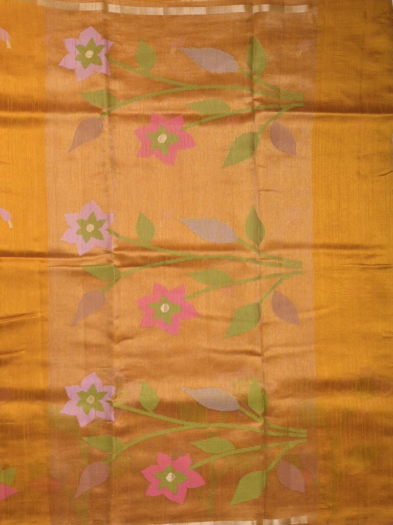 Chanderi jute fancy saree allover floral weaves with small zari border and attached plain blouse