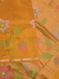 Chanderi jute fancy saree allover floral weaves with small zari border and attached plain blouse